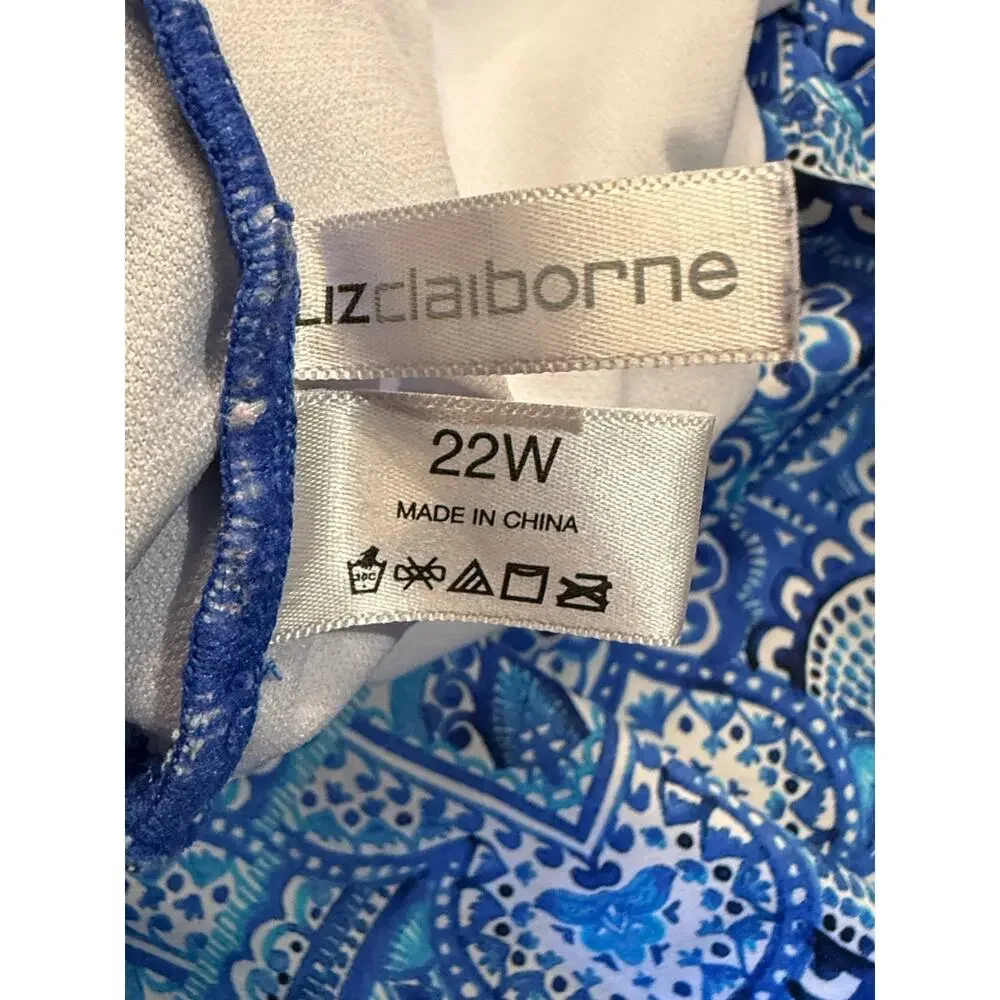Liz Claiborne Womens 22W Blue Patterned Halter Tankini Top Only